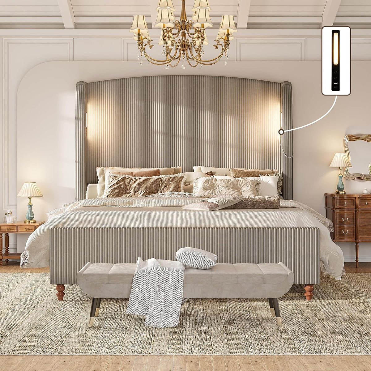 66" extra tall king upholstered wingback bed with, main product view