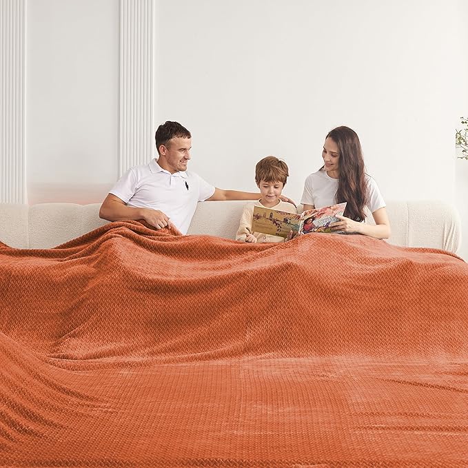 Oversized King Fleece Blanket 120x120 Inches, Seamless Soft Cozy 3D Jacquard by Korbliss