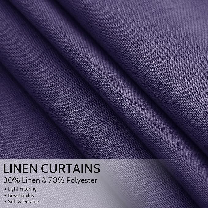 Purple Linen Curtains 90 Inch Long 2 Panels Set - Image 2