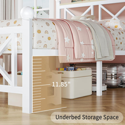 dynjest twin white bed frame with headboard and, front angle view