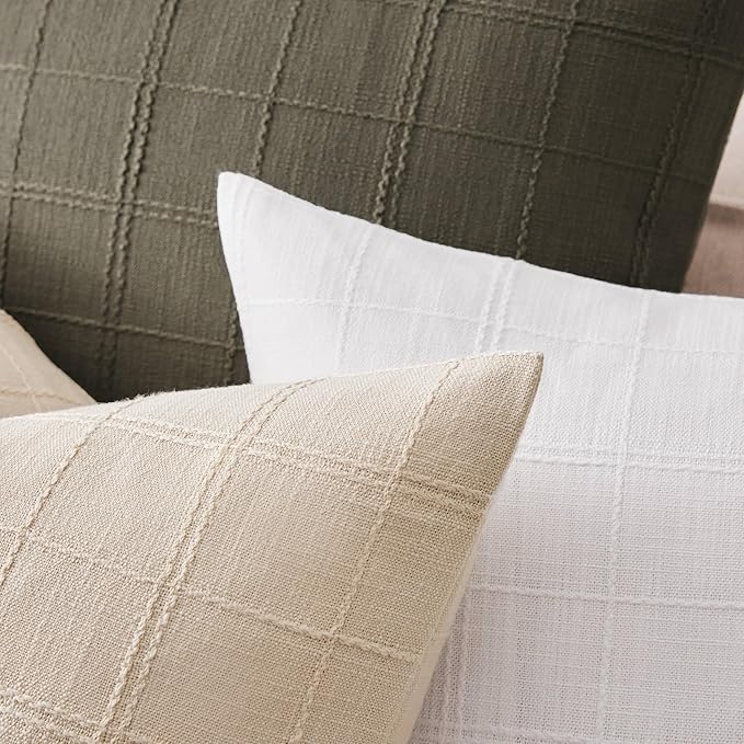 ZeeMart Linen Checked Throw Pillow Covers Set of 2, 22x22 Inch Allover Grid - Image 3