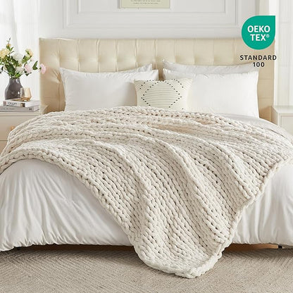 Carriediosa Chunky Knit Throw Blanket 50" X 60", 100% Hand Made Large Chenille - Image 5