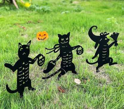 Metal Halloween Black Cat Garden Stakes Decorative, 3 Pack Scary Cat