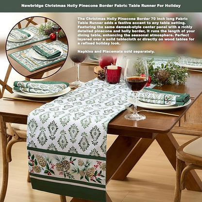 Newbridge Christmas Holly Pinecone Border 70 Inch Long Fabric Table Runner - Image 3