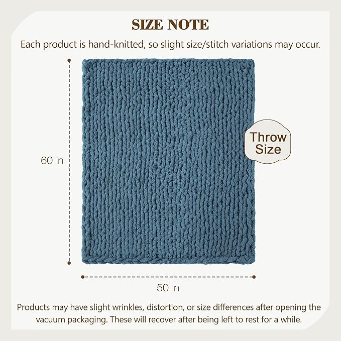 Carriediosa Chunky Knit Throw Blanket 50" X 60", 100% Hand Made Large Chenille - Image 3