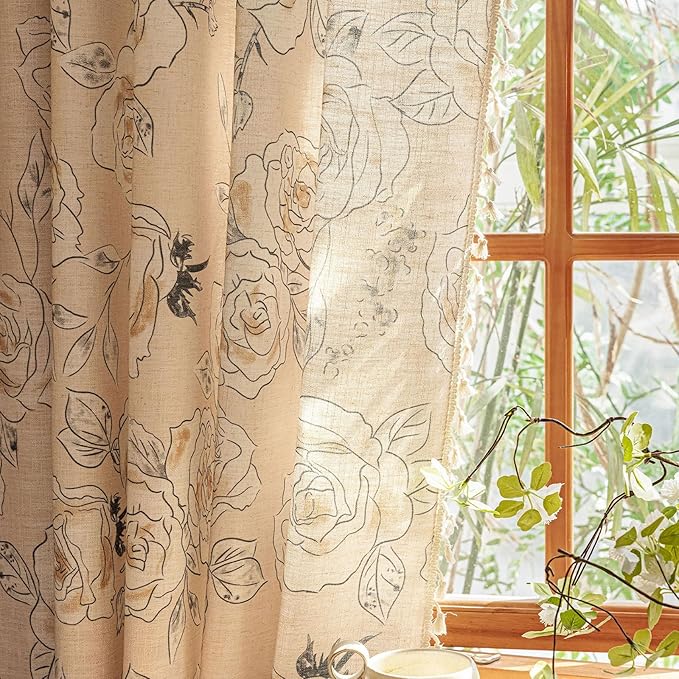 ENJOYBRIDAL Floral 84 Inch Curtains 2 Panel Set Coquette Rod Pocket Drapes Boho - Image 7