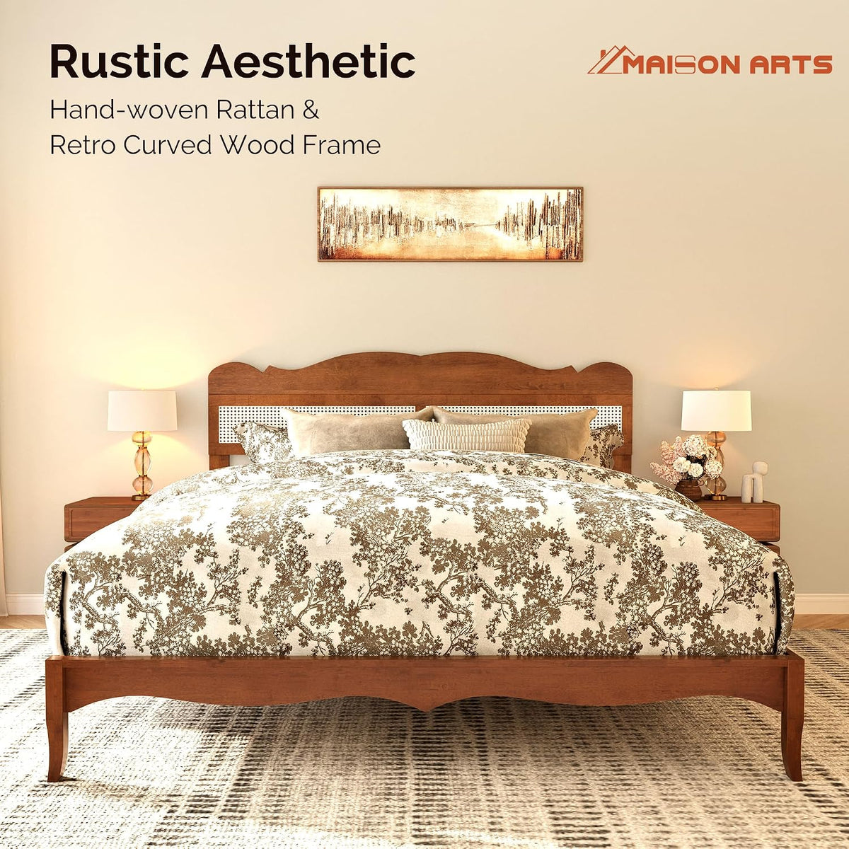 maison arts king size bed frame with adjustable, close-up detail