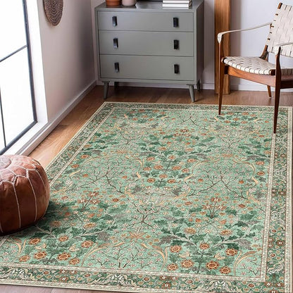MUJOO 3x5 Green Rug Washable, Floral Area Rug - Image 4