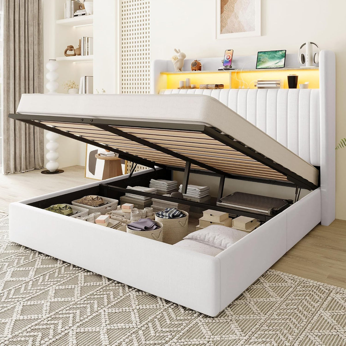 allewie full size lift up storage led bed, main product view