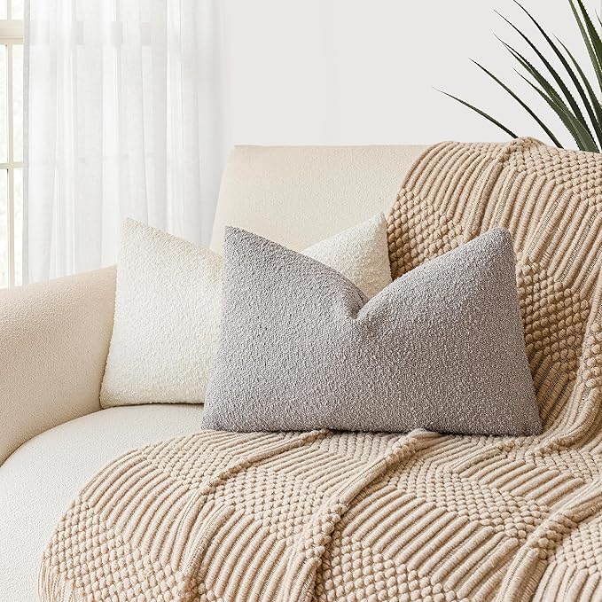 Foindtower Pack of 2 Textured Boucle Throw Pillow Covers Accent Solid - Image 5