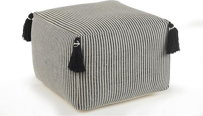 LR Home Handmade Contemporary Striped Gray/Ivory Cotton Pouf Ottoman - Image 3