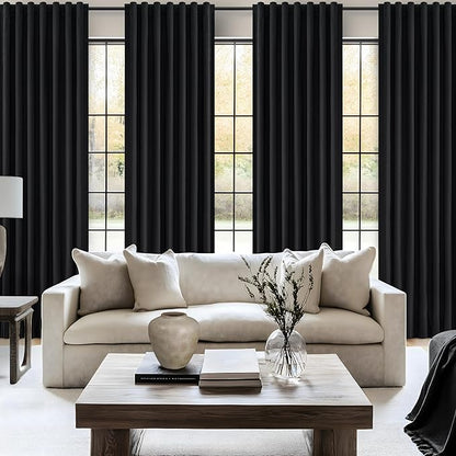 Black Blackout Curtains 95 Inches Long 2 Panel Set, Sun Blocking Curtains - Image 5
