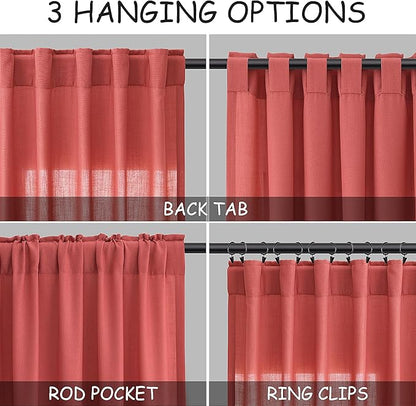Nanspring Linen Curtains 96 Inch Curtains 2 Panels, Watermelon Red - Image 3