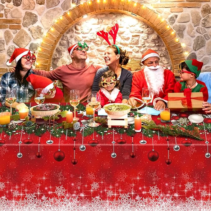 Jectivs 6Pieces Merry Christmas Tablecloth Plastic Christmas Tree Ball Table - Image 6