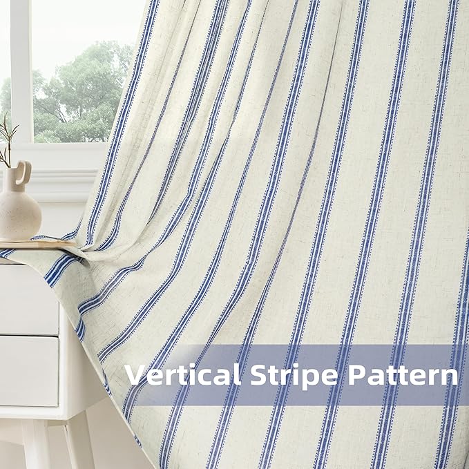 DriftAway Farmhouse Vertical Striped Linen Blend Textured Light Filtering Semi - Image 5