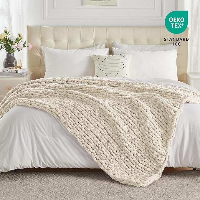 Carriediosa Chunky Knit Throw Blanket 60" X 80" Twin, 100% Hand Made Large - Image 4