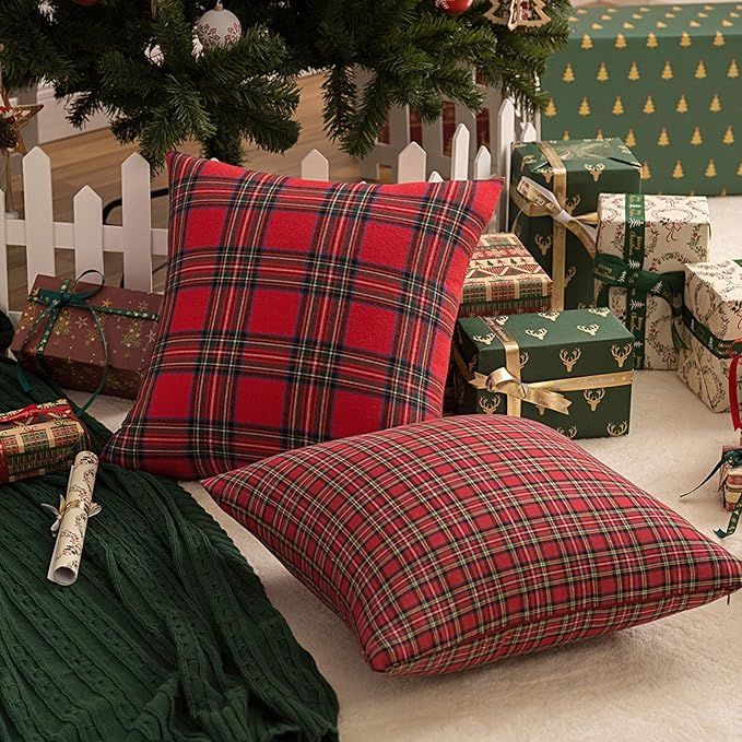 AQOTHES Pack of 2 Christmas Plaid Decorative Throw Pillow Covers Scottish - Image 6