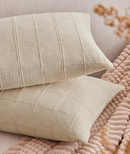ZeeMart Linen Checked Lumbar Throw Pillow Covers Set of 2, 12x20 Inch Allover by ZEEMARTONLINE