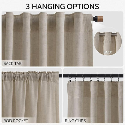 Nanspring Modern Farmhouse Linen Curtains 96 Inches Long - Image 2
