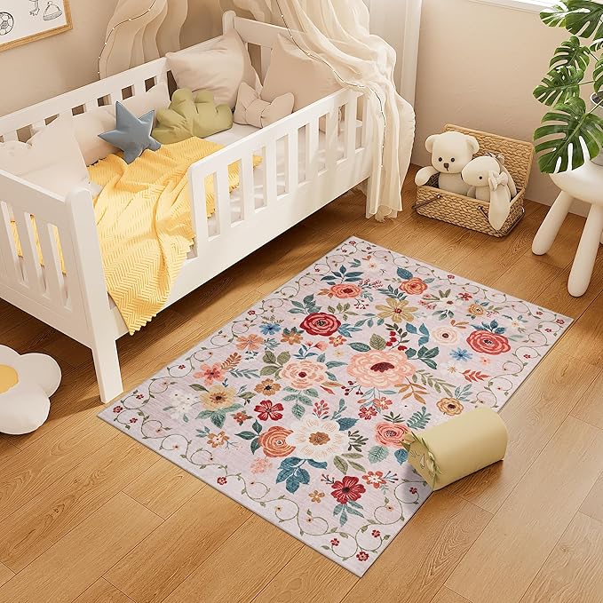 DUKINO 3x4 Area Rug, Lightweight Non Slip Washable Floral Rug, Indoor Low Pile - Image 3