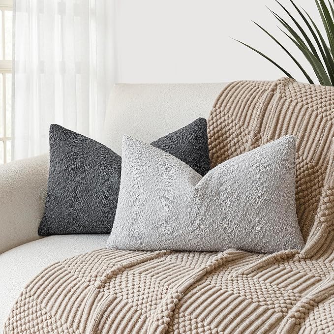 Foindtower Textured Boucle Throw Pillow Covers Accent Solid Lumbar Pillow Cases - Image 5