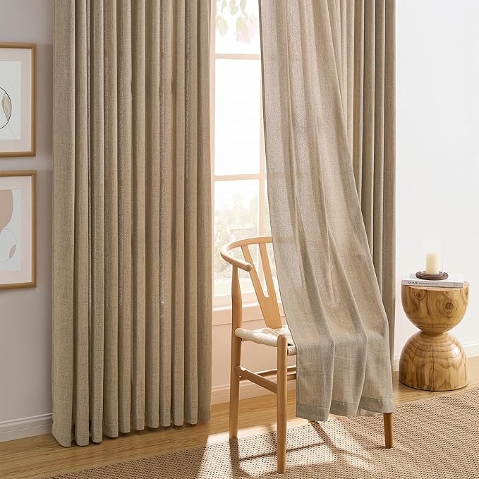 Dark Flax Pinch Pleated Linen Curtains 102 Inches Long Semi Sheer Memory - Image 6