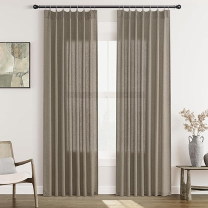 Mocha Pinch Pleat Linen Curtains 84 Inch Length 2 Panels Set by Aersas
