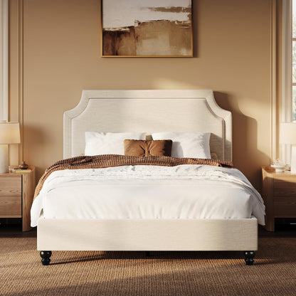 sha cerlin queen chenille upholstered platform bed frame, close-up detail