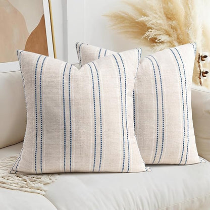 AELS 22x22 Decorative Farmhouse Linen Throw Pillow Covers, Boho Textured Pillow by AELS