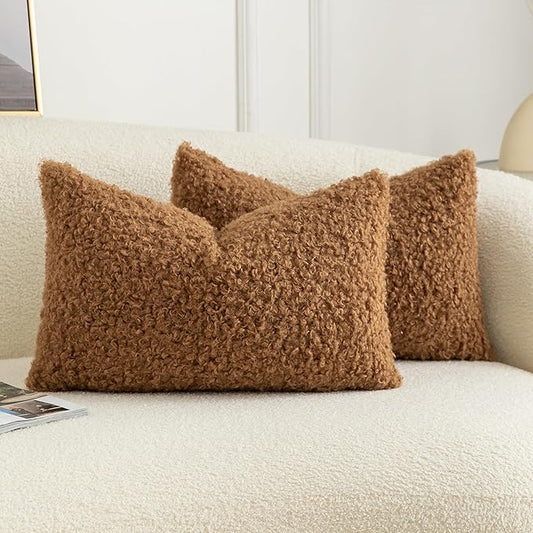 Pack of 2 Curly Teddy Wool Faux Fur Throw Pillow Covers Fuzzy Accent Soft by Joyouth