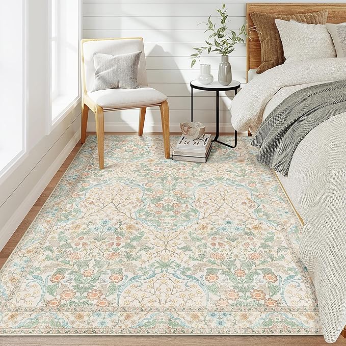 MUJOO 3x5 Rug Washable, Floral Area Rug - Image 3