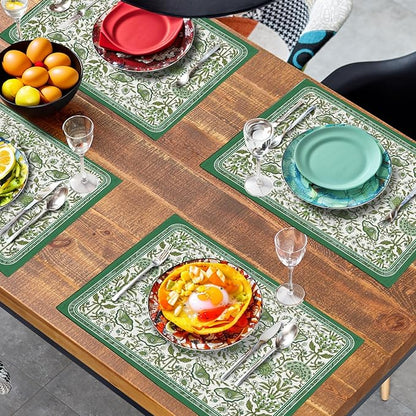 Green Floral Boho Placemats Set of 4, 12x18 Inch Vintage Chinoiserie Block - Image 6
