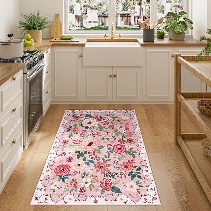 DUKINO 3x4 Area Rug, Lightweight Non Slip Washable Floral Rug, Indoor Low Pile - Image 4