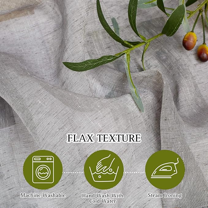 NICETOWN Charcoal Grey Solid Linen Sheer Curtains, Ring Top Thick Flax Light - Image 4