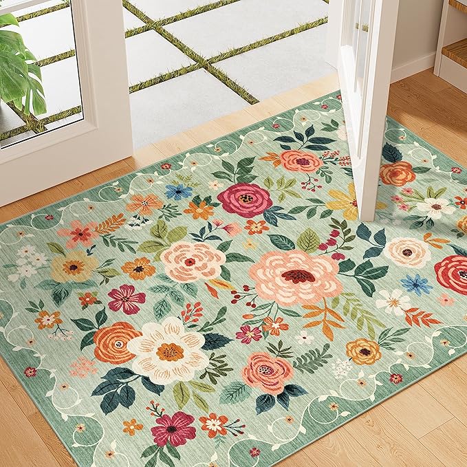 DUKINO 2x3 Rugs for Entryway, Floral Indoor Washable Front Door Mat, Non Slip - Image 3