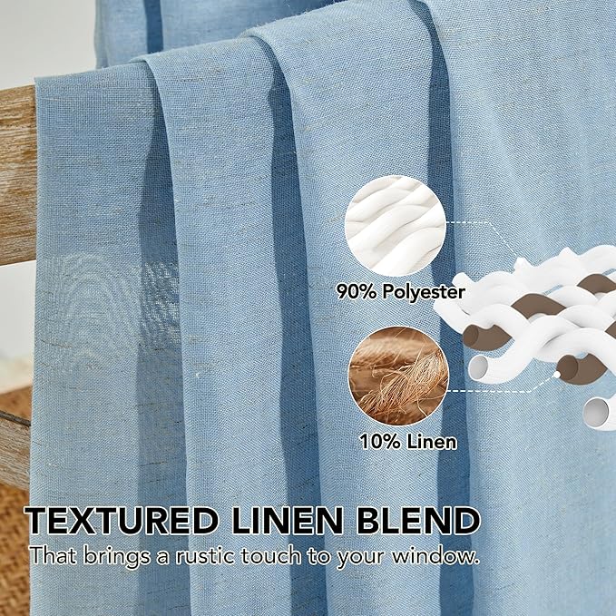Deconovo Faux Linen Semi Sheer Curtains, 52x84 Inch Long, Light Filtering Voile - Image 2