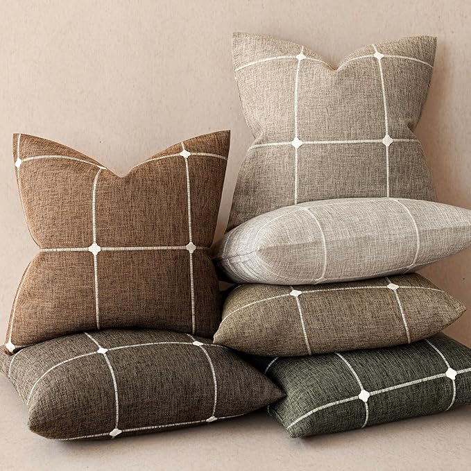Foindtower Pack of 2 Decorative Faux Linen Jacquard Check Throw Pillow Covers - Image 6