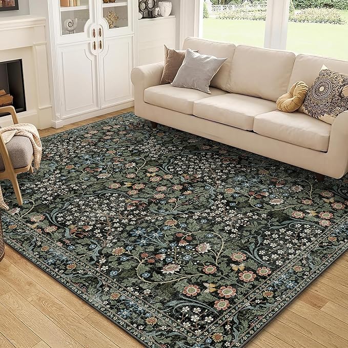 MUJOO Floral 5x7 Area Rugs, Washable Rug by MUJOO