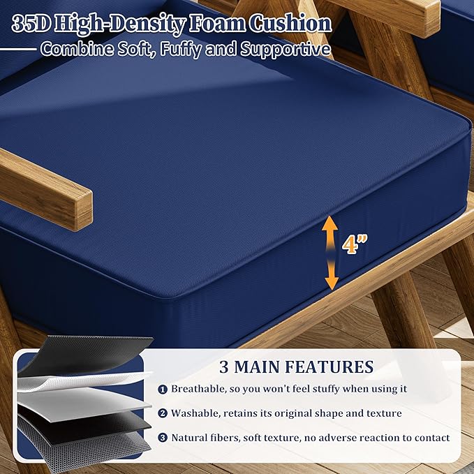 Outdoor Seat Cushion Set 22 L × 24 W × 5 H Inch Waterproof & Fade Resistant - Image 3
