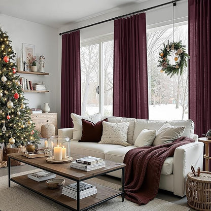Burgundy Pinch Pleated Linen Curtains 84 Inch Length 2 Panels - Image 2