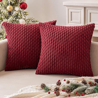 MIULEE Christmas Wine Red Throw Pillow Covers Soft Corduroy Decorative Set of 2 by MIULEE