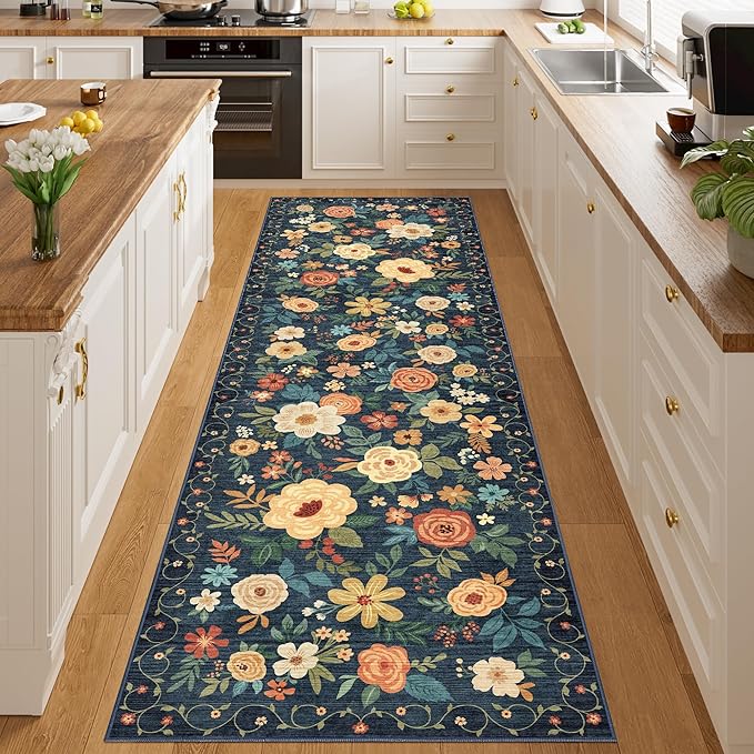 DUKINO 3x10 Runner Rug for Hallway, Washable Kitchen Floral Runner Rug - Image 6