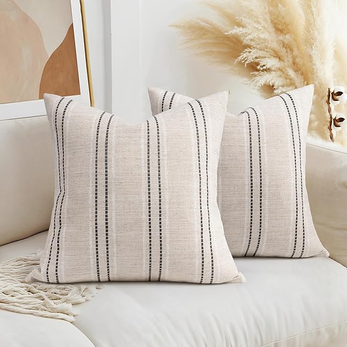 AELS 18x18 Decorative Farmhouse Linen Throw Pillow Covers, Boho Textured Pillow by AELS