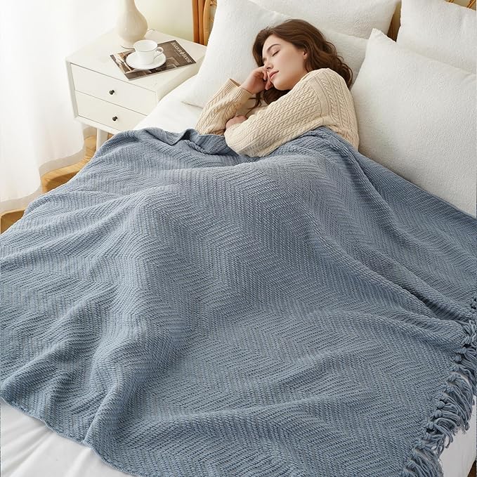 BATTILO HOME Bluish Grey Chenille Throw Blanket - Image 7