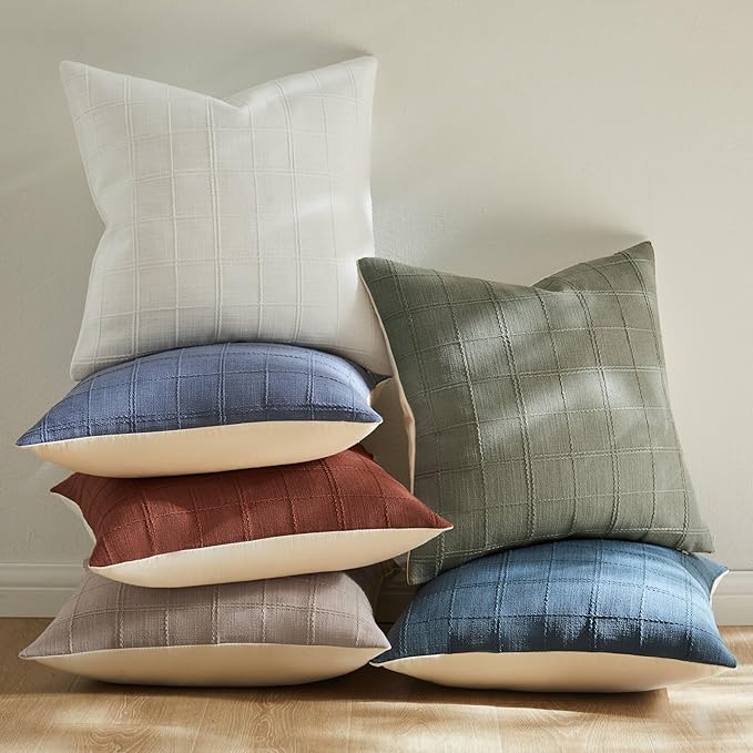 ZeeMart Linen Checked Lumbar Throw Pillow Covers Set of 2, 12x20 Inch - Image 6