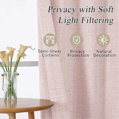 OVZME Blusg Pink Kitchen Curtains 24 Inch Length, Light Filtering Faux Linen - Image 8
