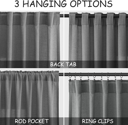 Dark Gery Linen Curtains 90 Inch Length 2 Panel Set - Image 2