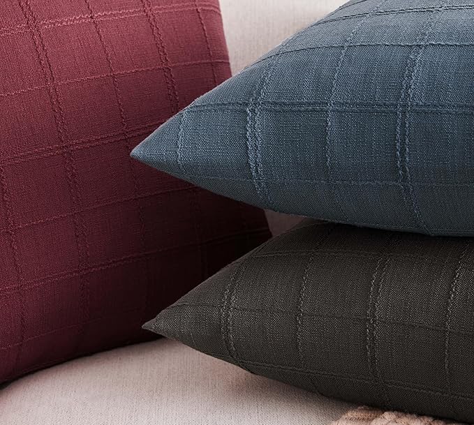 ZeeMart Linen Checked Lumbar Throw Pillow Covers Set of 2, 12x20 Inch Allover - Image 4