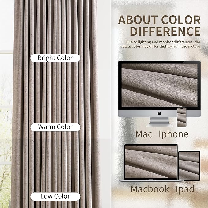 Pinch Pleated Linen 100% Blackout Curtains 102 Inches Long 2 Panels - Image 9