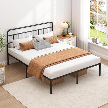 queen bed frame with classic headboard, black, main product view